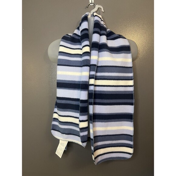 Lands' End Scarf Polartec Aircore 200 Fleece Blue Striped Made in USA Winter - Picture 1 of 7